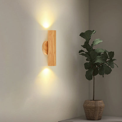 Japanese Rubber Wood Cylinder LED Wall Sconce Lamp