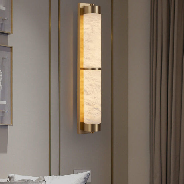 Light Luxury Full Copper Marble Column LED Wall Sconce Lamp