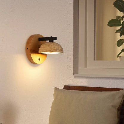 Japanese Walnut Round Hemispherical LED Wall Sconce Lamp
