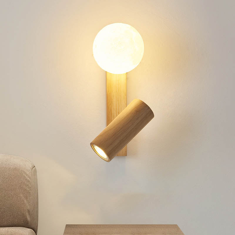 Simplicity Round Ball Rubberwood PE LED Wall Sconce Lamp