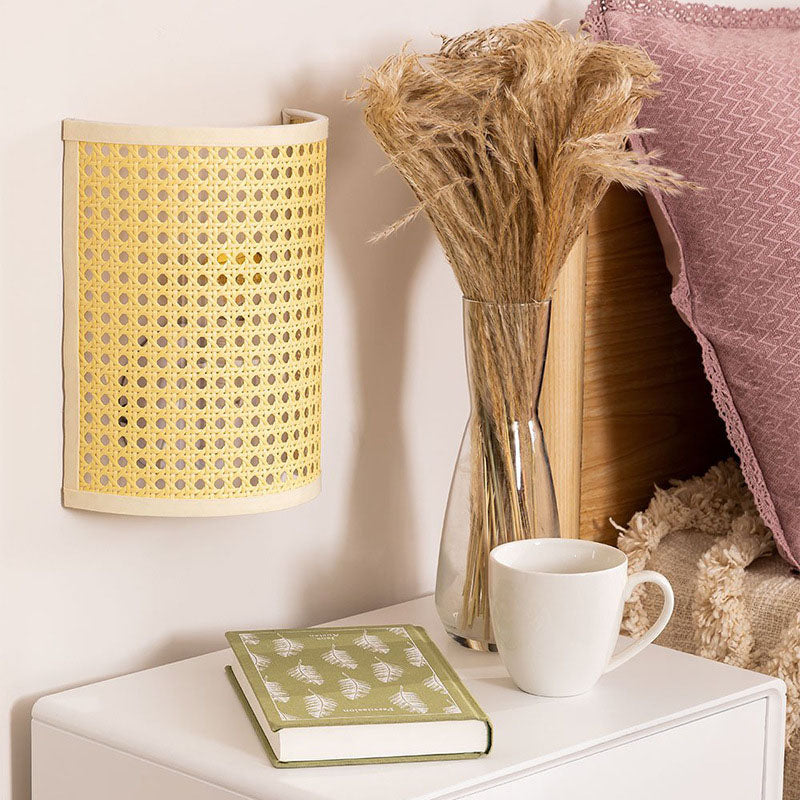 Japanese Rattan Semi-Cylinder 1-Light Wall Sconce Lamp