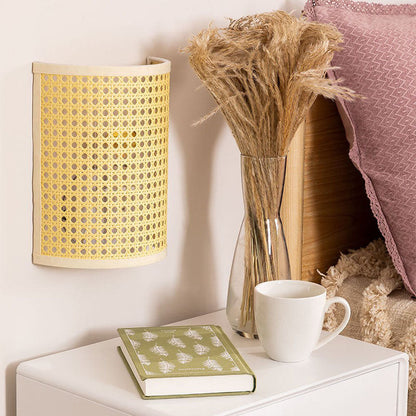 Japanese Rattan Semi-Cylinder 1-Light Wall Sconce Lamp