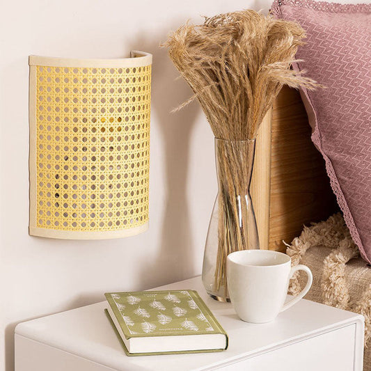 Japanese Rattan Semi-Cylinder 1-Light Wall Sconce Lamp