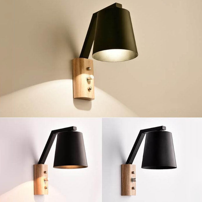 Nordic Solid Wood Cylindrical 1-Light Wall Sconce Lamp