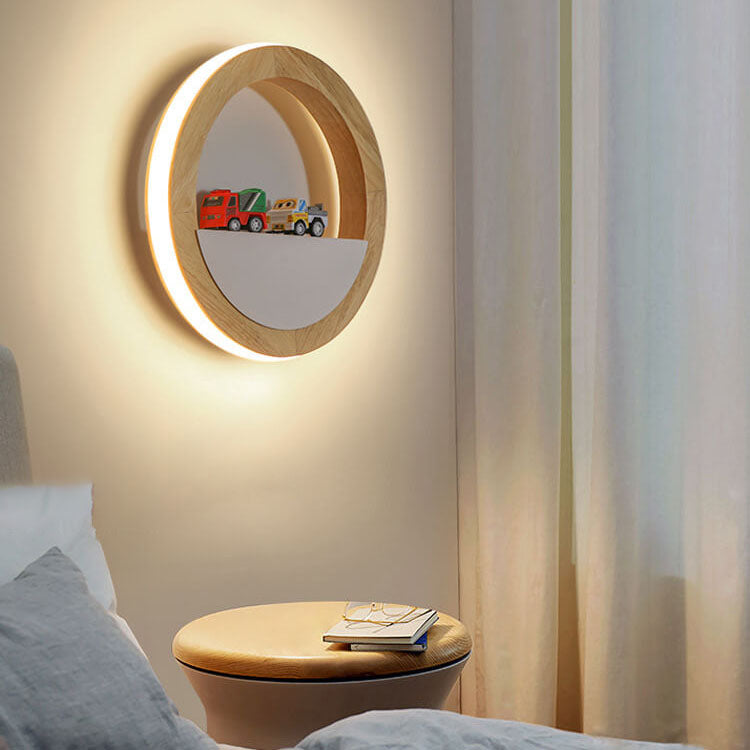 Japanese Round Rubber Wood Hardware LED Wall Sconce Lamp