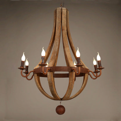 Traditional Rustic Round Branch Candle Holder Wooden Iron 5/6/8 Light Chandelier For Living Room