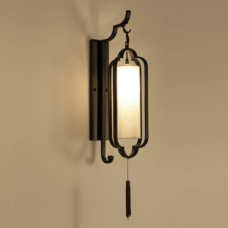 Chinese Fabric Cylindrical Shade 1-Light Wall Sconce Lamp