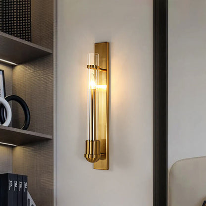 Golden Finish Frame Glass Cylinder LED Wall Sconce Lamp