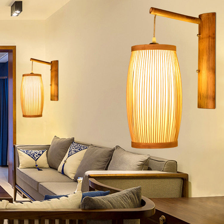Traditional Japanese Cubic Bamboo 1-Light Wall Sconce Lamp