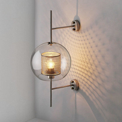 Iron Frame Spherical Glass Shade 1-Light Wall Sconce Lamp