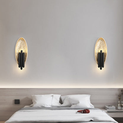Oval Gold Foil Texture Metal Tube 2-Light Wall Sconce Lamp