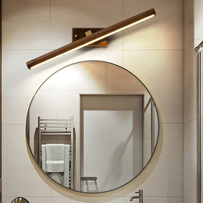 Nordic Minimalist Beechwood Copper Cylinder LED Bathroom Vanity Mirror Front Wall Sconce Lamp For Living Room & Bathroom