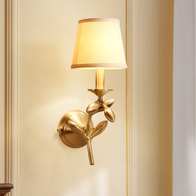 Gold Finish Frame Fabric Shade 1-Light Wall Sconce Lamp