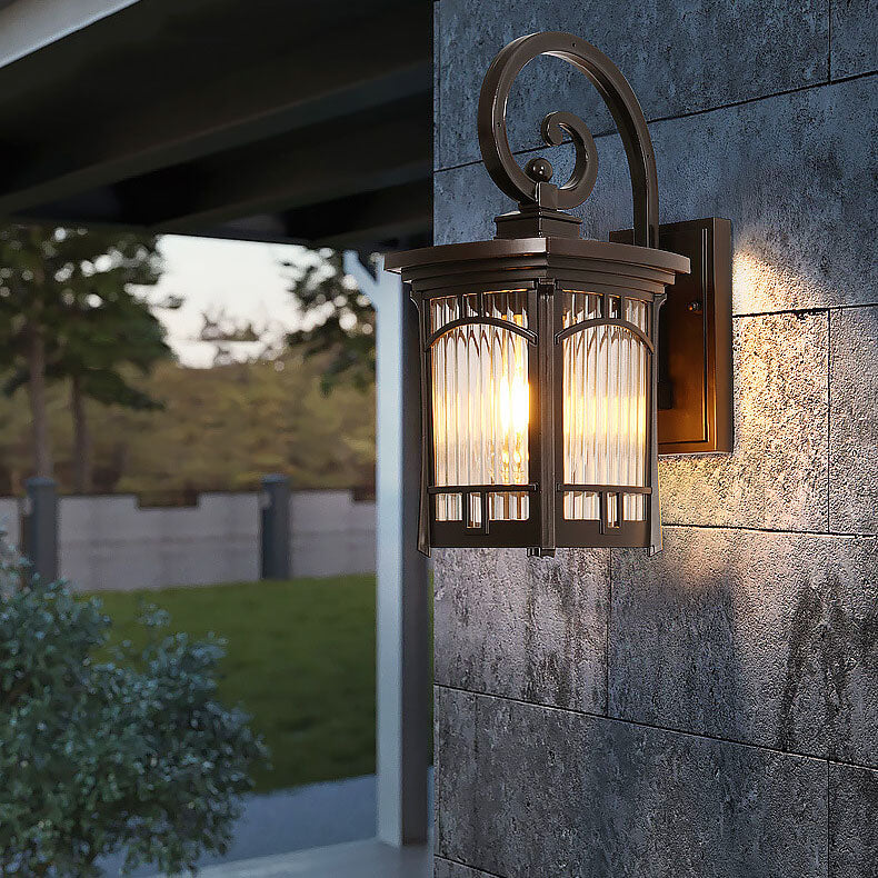 Square Carved 1-Light Outdoor Waterproof Wall Sconce Lamp