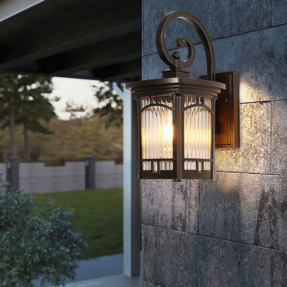 Square Carved 1-Light Outdoor Waterproof Wall Sconce Lamp