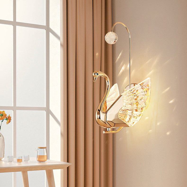 Luxury Crystal Aluminum Acrylic Swan LED Wall Sconce Lamp