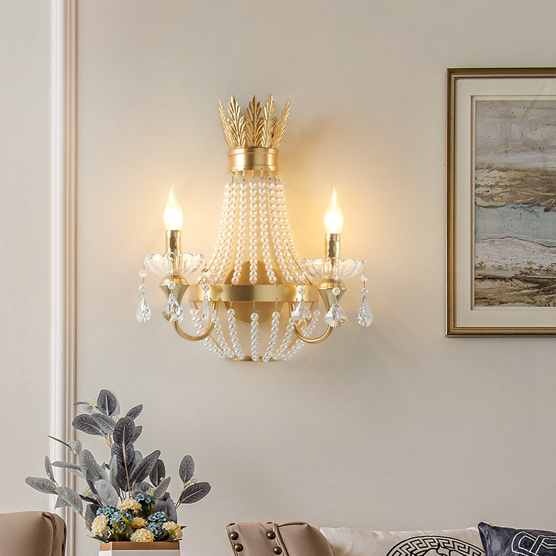 Half Tassel Crystal Iron Pearl 2-Light Wall Sconce Lamp