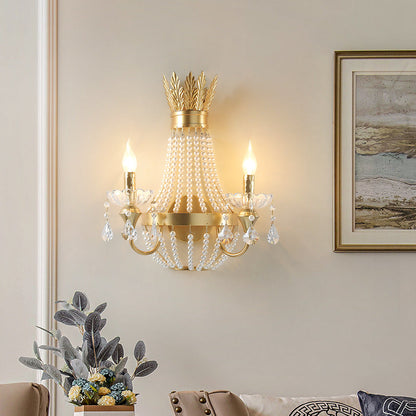 Half Tassel Crystal Iron Pearl 2-Light Wall Sconce Lamp