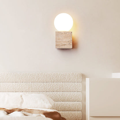 Round Ball Square Stone Glass 1-Light Wall Sconce Lamp
