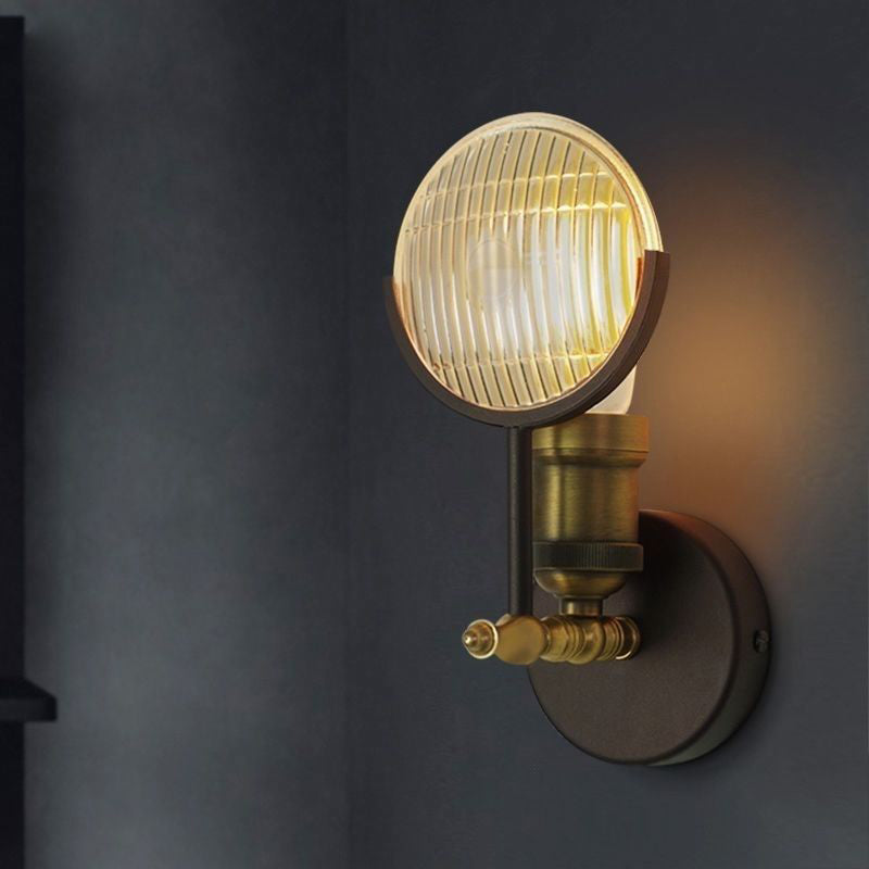 Vintage Round Piece Iron Glass 1-Light Wall Sconce Lamp
