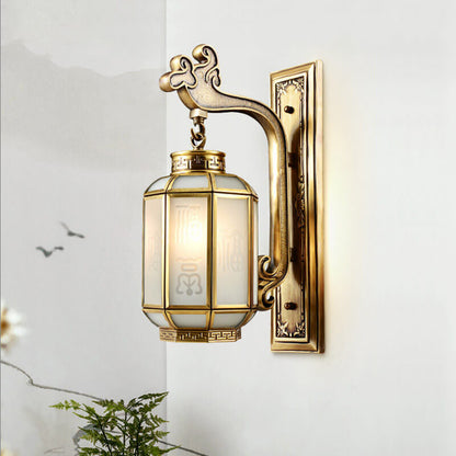 Chinese Frosted Glass Shade 1-Light Wall Sconce Lamp