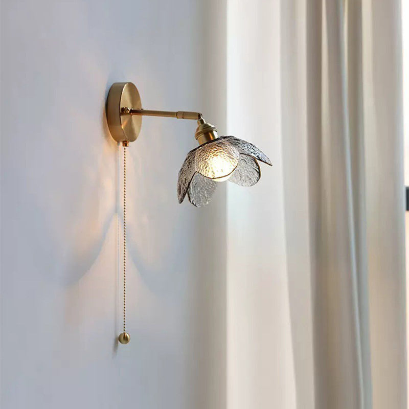 Scandinavian Copper Glass Flower 1-Light Wall Sconce Lamp
