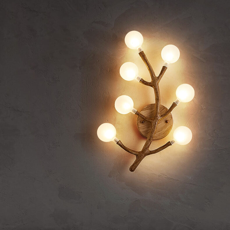 Traditional Tree Fork Resin Glass 7-Light Wall Sconce Lamp