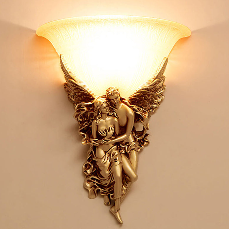 European Angel Resin Design Glass 1-Light Wall Sconce Lamp
