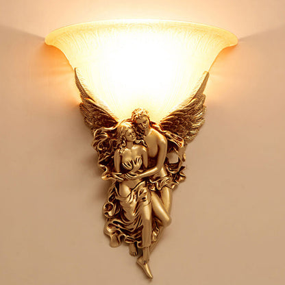 European Angel Resin Design Glass 1-Light Wall Sconce Lamp