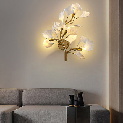 Ginkgo Leaf Iron Acrylic 4-Light Wall Sconce Lamp