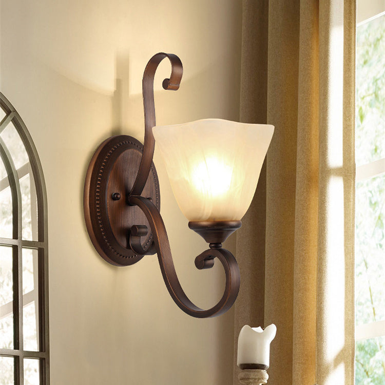 Iron Glass Tetrahedron Oval Base 1/2 Light Wall Sconce Lamp