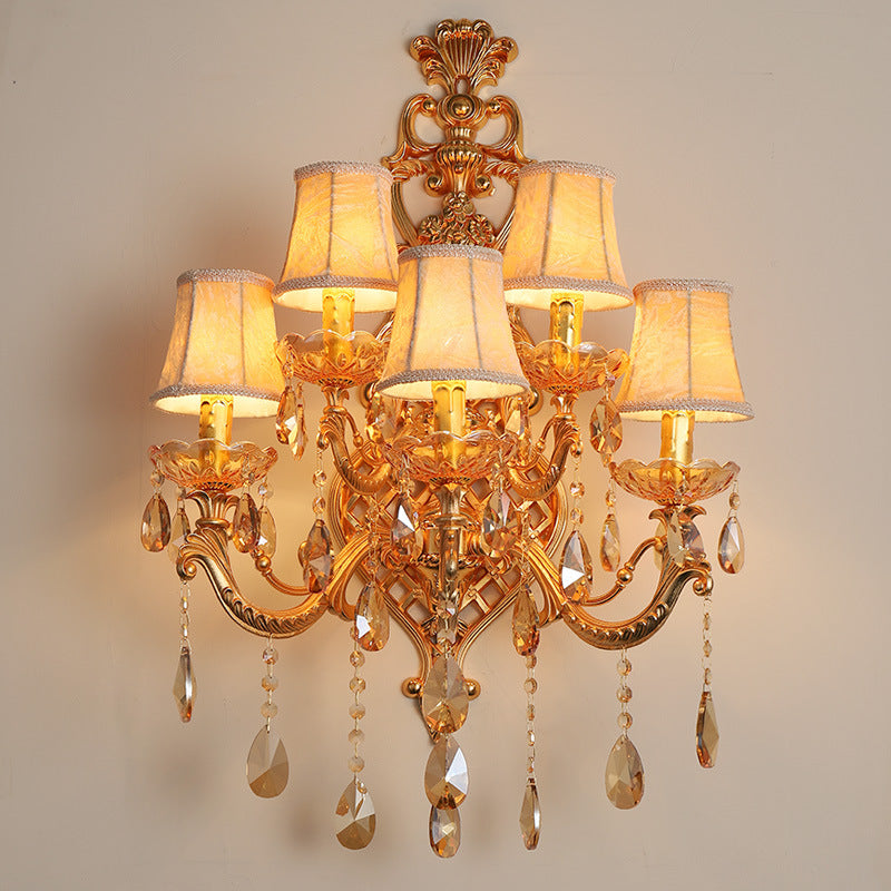 Gold Glass Crystal Hardware 5-Light Wall Sconce Lamp