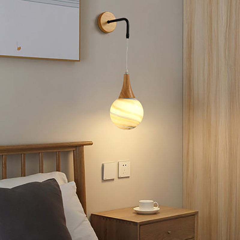 Wood Moon Textured Globe Shade 1-Light Wall Sconce Lamp