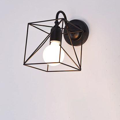 Rustic Iron Square Frame 1-Light Wall Sconce Lamp