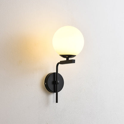 Round Glass Iron Right Angle Arm 1-Light Wall Sconce Lamp