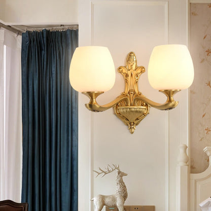Light Glass Gold-Finished Frame 1/2 Light Wall Sconce Lamp