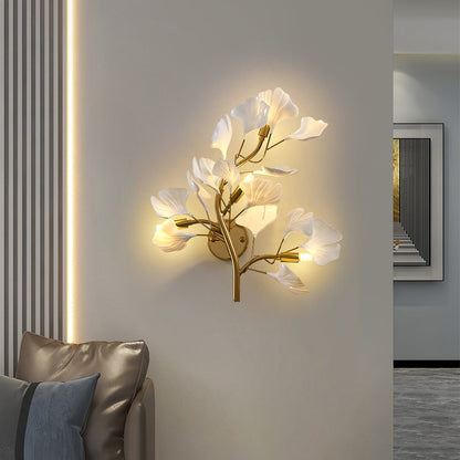 Ginkgo Leaf Iron Acrylic 4-Light Wall Sconce Lamp