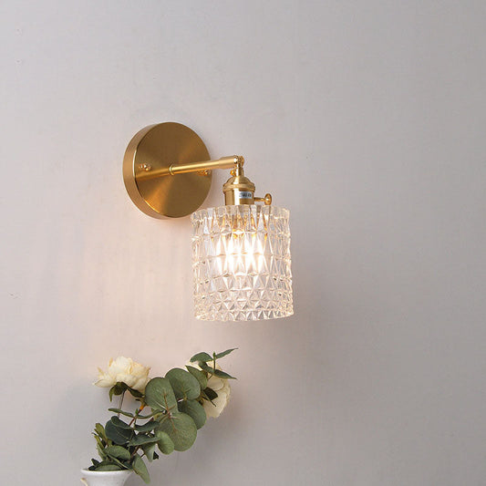 Glass Iron Copper Cylinder Round 1-Light Wall Sconce Lamp