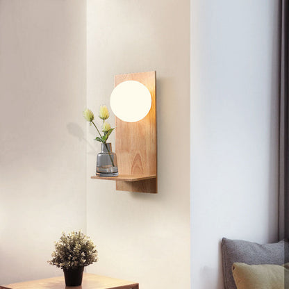 Glass Ball Wooden Square Base 1-Light Wall Sconce Lamp