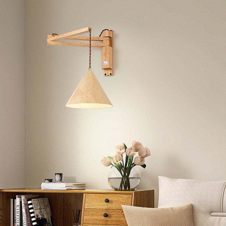 Cone Iron Water Turned Wood Grain Wood Wall Sconce Lamp