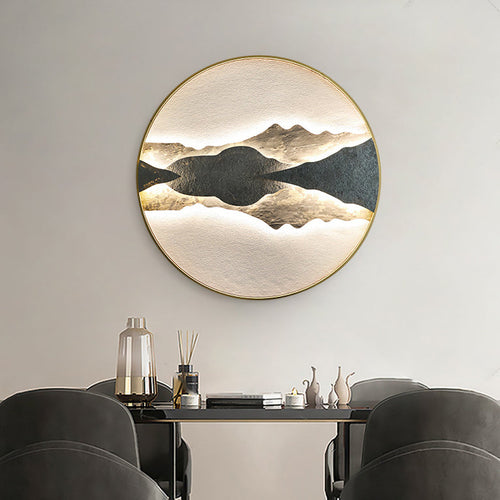 Chinese Round Disc Aluminum Plate Rock LED Wall Sconce Lamp