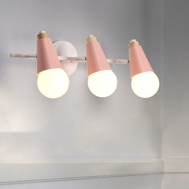 Simplicity Wood Iron Horn Cone 1/2/3 Light Wall Sconce Lamp