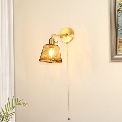 Brass Amber Square Glass Shade 1-Light Wall Sconce Lamp