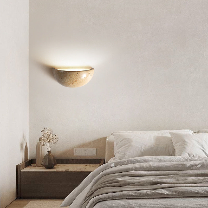 Japanese Travertine Half Circle 1-Light Wall Sconce Lamp
