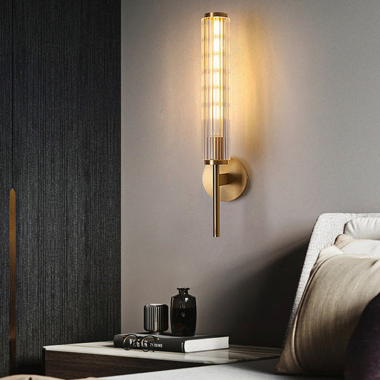 Modern Luxury Brass Glass Cylinder 1-Light Wall Sconce Lamp