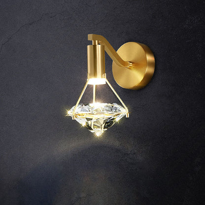 Mid-Century Diamond Brass Crystal LED Wall Sconce Lamp