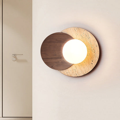 Japanese White Travertine Disc 1-Light Wall Sconce Lamp