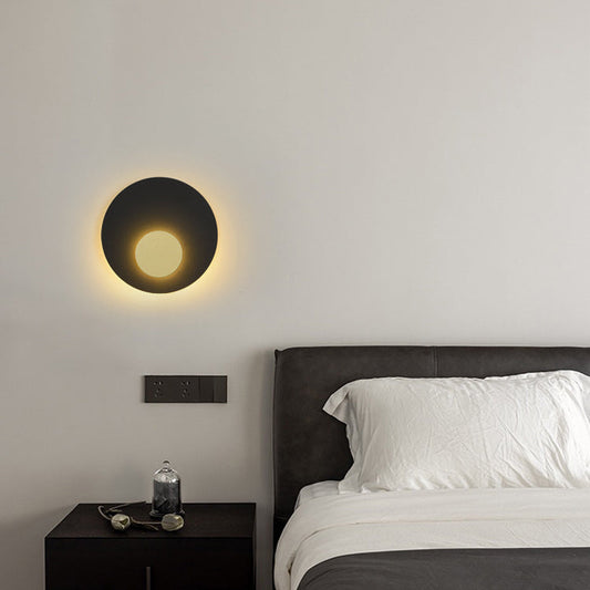 Minimalist Iron Round Flat Piece LED Wall Sconce Lamp