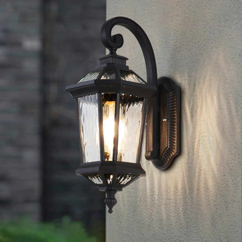 Waterproof Glass Octagon Cylinder 1-Light Wall Sconce Lamp