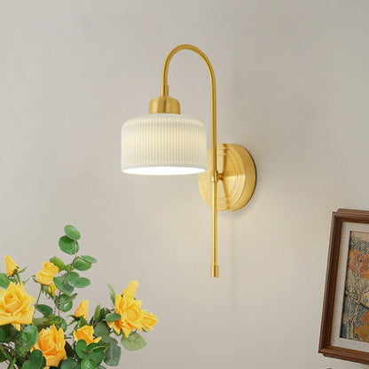 Antique Cylinder Ribbed Ceramic 1-Light Wall Sconce Lamp
